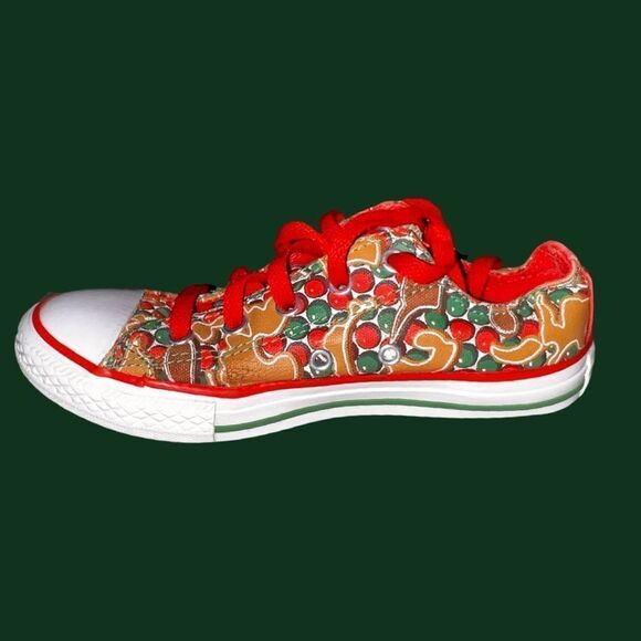Converse Chuck Taylor All Star GS Christmas Gingerbread Canvas Sneakers Size 2 - Picture 7 of 7